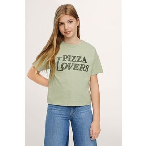 Detské bavlnené tričko Mango Kids Pizza zelená farba vyobraziť