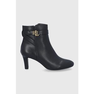 Kožené členkové topánky Lauren Ralph Lauren dámske, čierna farba, na vysokom podpätku vyobraziť