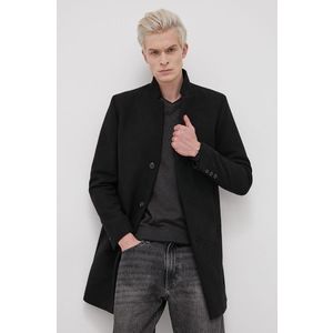 Kabát s prímesou vlny Premium by Jack&Jones čierna farba, prechodný vyobraziť