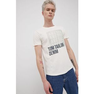 Bavlnené tričko Tom Tailor krémová farba, s potlačou vyobraziť
