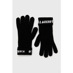 Rukavice s prímesou kašmíru Karl Lagerfeld dámske, čierna farba vyobraziť