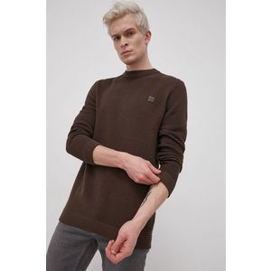 Bavlnený sveter Solid pánsky, hnedá farba, ľahký vyobraziť