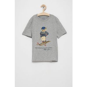 Detské bavlnené tričko Polo Ralph Lauren šedá farba, s potlačou vyobraziť