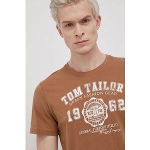 Bavlnené tričko Tom Tailor hnedá farba, s potlačou vyobraziť