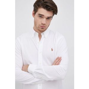 Bavlnená košeľa Polo Ralph Lauren pánska, biela farba, regular, s golierom button-down vyobraziť