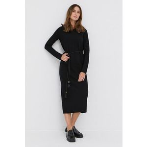 Vlnená sukňa Tory Burch čierna farba, midi, rovná vyobraziť