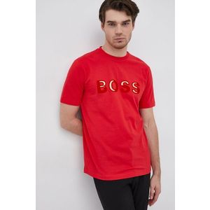 Bavlnené tričko Boss červená farba, jednofarebné vyobraziť