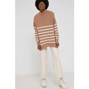Vlnený sveter Answear Lab dámsky, hnedá farba, s polorolákom vyobraziť
