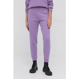 Bavlnené nohavice Boss dámske, fialová farba, jednofarebné vyobraziť