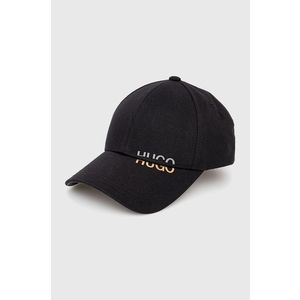 Bavlnená čiapka Hugo čierna farba, s potlačou vyobraziť
