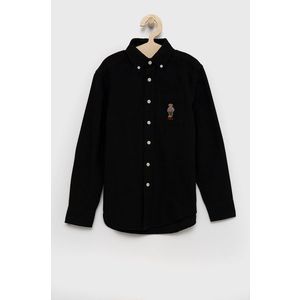 Detská bavlnená košeľa Polo Ralph Lauren čierna farba vyobraziť