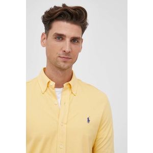 Bavlnená košeľa Polo Ralph Lauren pánska, žltá farba, regular, s golierom button-down vyobraziť