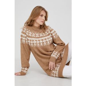 Vlnený sveter Answear Lab dámsky, hnedá farba, ľahký, s rolákom vyobraziť