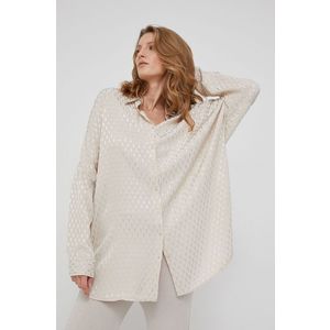 Košeľa Answear Lab dámska, krémová farba, voľný strih, s klasickým golierom vyobraziť