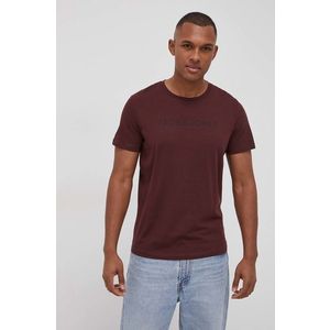 Bavlnené tričko Premium by Jack&Jones bordová farba vyobraziť
