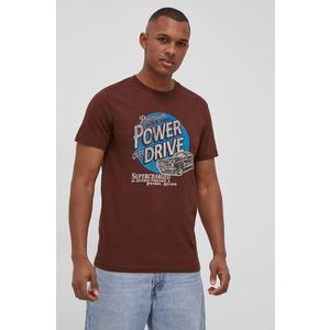 Bavlnené tričko Premium by Jack&Jones hnedá farba, s potlačou vyobraziť
