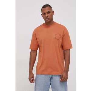 Bavlnené tričko Jack & Jones oranžová farba, s potlačou vyobraziť