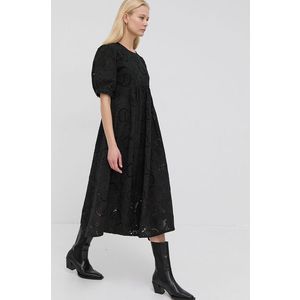 Bavlnené šaty Birgitte Herskind Isolde čierna farba, midi, oversize vyobraziť