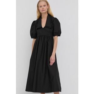 Bavlnené šaty Herskind Noel čierna farba, midi, áčkový strih vyobraziť