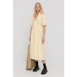 Bavlnené šaty Herskind Noel žltá farba, midi, áčkový strih vyobraziť