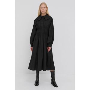 Bavlnené šaty Birgitte Herskind Freja čierna farba, midi, áčkový strih vyobraziť