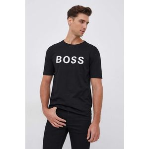 Bavlnené tričko Boss Athleisure čierna farba, s potlačou vyobraziť