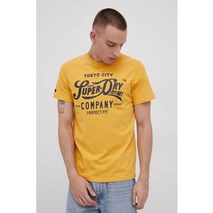 Bavlnené tričko Superdry žltá farba, s potlačou vyobraziť