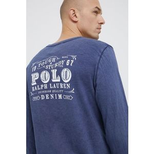 Bavlnené tričko s dlhým rukávom Polo Ralph Lauren tmavomodrá farba, s potlačou vyobraziť