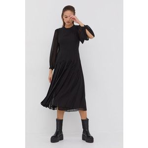 Šaty The Kooples čierna farba, midi, rovné vyobraziť