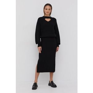 Vlnené šaty Victoria Victoria Beckham čierna farba, maxi, oversize vyobraziť