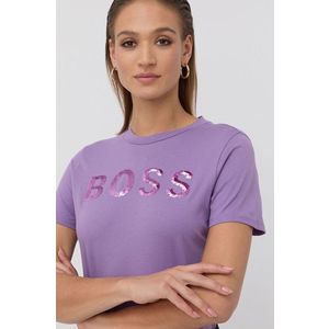 Bavlnené tričko Boss fialová farba vyobraziť