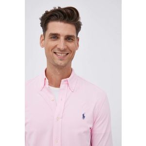 Bavlnená košeľa Polo Ralph Lauren pánska, ružová farba, regular, s golierom button-down vyobraziť