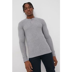 Bavlnené tričko s dlhým rukávom Superdry šedá farba, jednofarebné vyobraziť