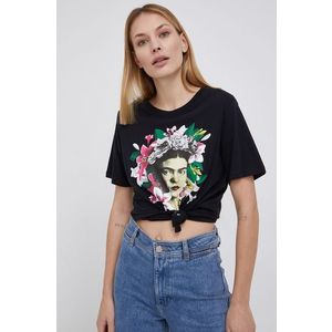 Bavlnené tričko JDY Frida Khalo čierna farba vyobraziť