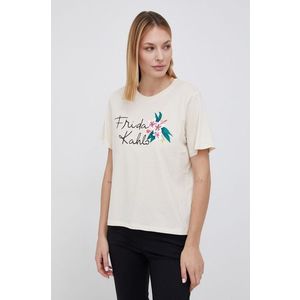 Bavlnené tričko JDY Frida Khalo krémová farba vyobraziť