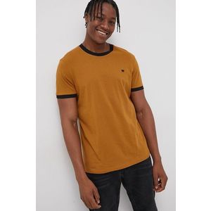 Bavlnené tričko Wrangler hnedá farba, jednofarebné vyobraziť