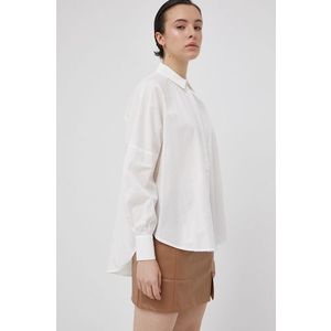 Bavlnená košeľa Vero Moda dámska, biela farba, voľný strih, s klasickým golierom vyobraziť
