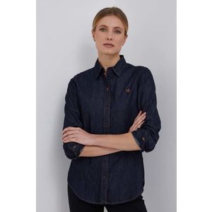Rifľová košeľa Lauren Ralph Lauren dámska, tmavomodrá farba, regular, s klasickým golierom vyobraziť