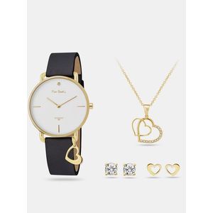 Sada dámskych hodiniek s koženým remienkom a šperkov v zlatej farbe Pierre Cardin vyobraziť