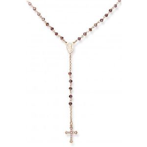 Amen Ružovo pozlátený strieborný náhrdelník s kryštálmi a zirkónmi Rosary CRORVIZ4 vyobraziť