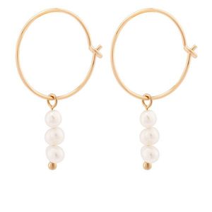 Decadorn Kruhové pozlátené náušnice s pravými perlami Sea Pearl Mini Hoop Earrings - Gold vyobraziť