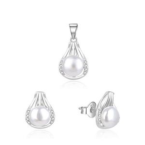 Beneto Elegantná strieborná súprava šperkov s pravými perlami AGSET271PL (prívesok, náušnice) vyobraziť