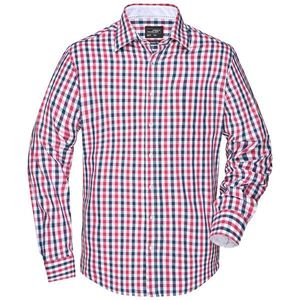 James & Nicholson Pánska kockovaná košeľa JN617 - Tmavě modrá / červená / tmavě modrá / bílá | XXL vyobraziť