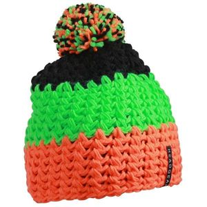 Myrtle Beach Háčkovaná zimná čiapka MB7940 - Neonově oranžová / neonově zelená / černá | uni vyobraziť