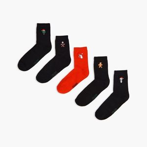 Cropp - Súprava 5 párov ponožiek s vianočnou výšivkou - Čierna vyobraziť