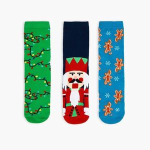 Cropp - Súprava 3 párov ponožiek s vianočným vzorom - Modrá vyobraziť