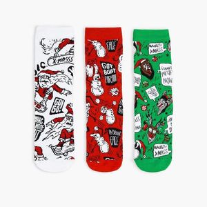 Cropp - Súprava 3 párov ponožiek s vianočným vzorom - Červená vyobraziť