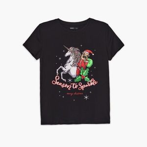 Cropp - Tričko s vianočnou potlačou - Čierna vyobraziť