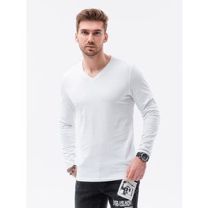 Biele tričko s dlhým rukávom a véčkovým výstrihom L136 vyobraziť