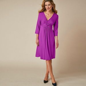 Blancheporte Jednofarebné krátke šaty s uzlom a 3/4 rukávmi purpurová 54 vyobraziť